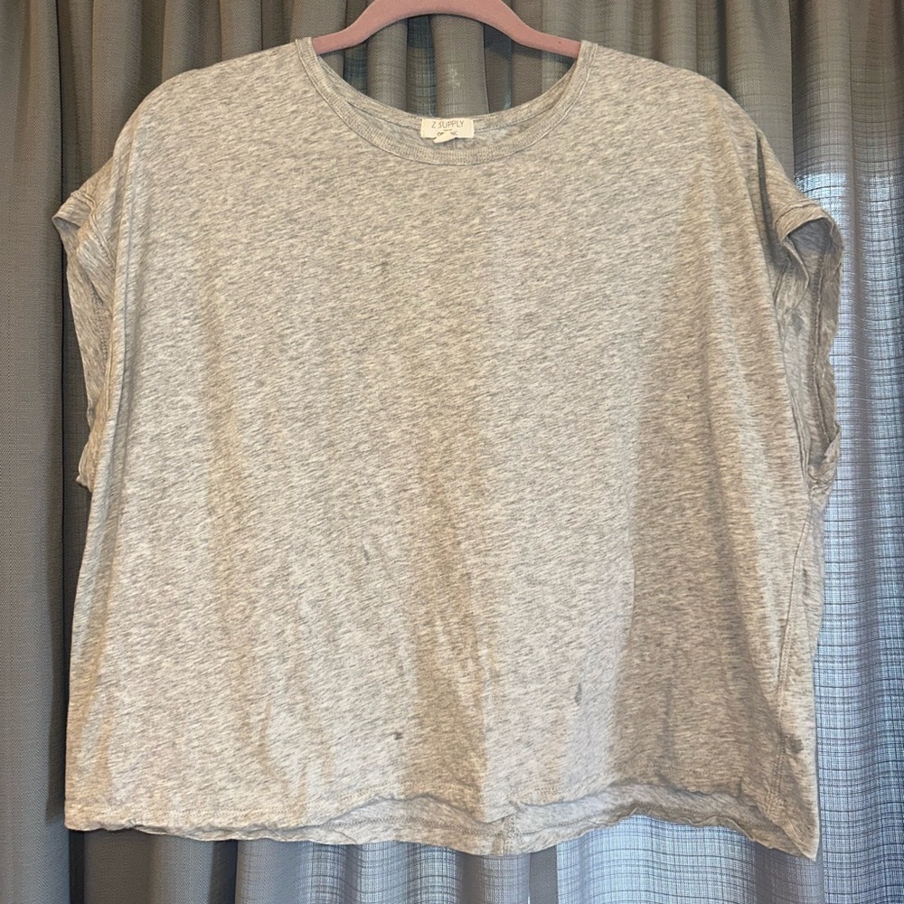 Z Supply Gray Tan Boxy Short Sleeve Tee